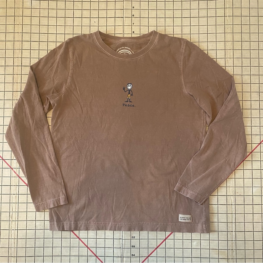 Life is good Men’s Jake Peace Crusher long sleeved Tee t-shirt, size S, brown